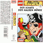 Image. Cover art for 'Der Shatz der Halben Münze.' Roger gazes greedily at half of a gold coin.
