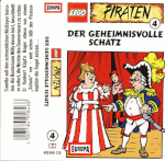 Image. Cover art for 'Der geheimnisvolle Schatz.' Governor Broadside and Aunt Prudence stand on a stage, posing formally. Behind them, Will is peeking through the stage curtain with concern.