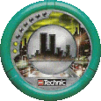 Image. City Slizer Disc, power level 2. The art on this disc depicts a symbol that is a silhouette of a city skyline.