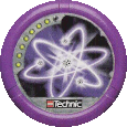 Image. Energy Slizer Disc, power level 7. The art on this disc depicts Energy Slizer's energy source: a neutron. The art looks more like an atom, with a central nucleus of spherical particles surrounded by multiple spinning, smaller molecules.