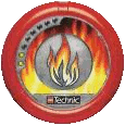 Image. Fire Slizer Disc, power level 2. The art on this disc depicts a flame symbol.