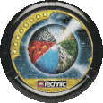 Image. Judge Slizer Disc, power level 8. The art on this disc depicts Planet Slizer, with a massive beam of energy extending in to space from the Slizer Dome.