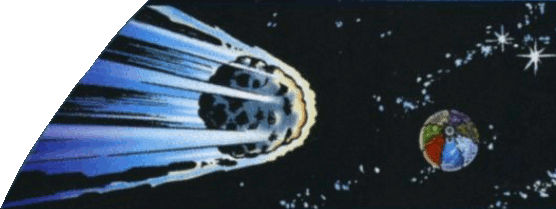 Image. A meteor rockets toward Planet Slizer.