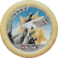Image. Rock Slizer Disc, power level 4. The art on this disc depicts Rock Slizer's rectangular flying ship blasting through a spire of rock.