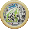 Image. Rock Slizer Disc, power level 5. The art on this disc depicts Rock Slizer speeding up a cliff face during a rockslide. A green energy field protects it from the falling boulders.