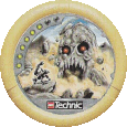 Image. Rock Slizer Disc, power level 6. The art on this disc depicts Rock Slizer confronting a giant skull of stone as it rises from the earth. The skull's eyes glow red.