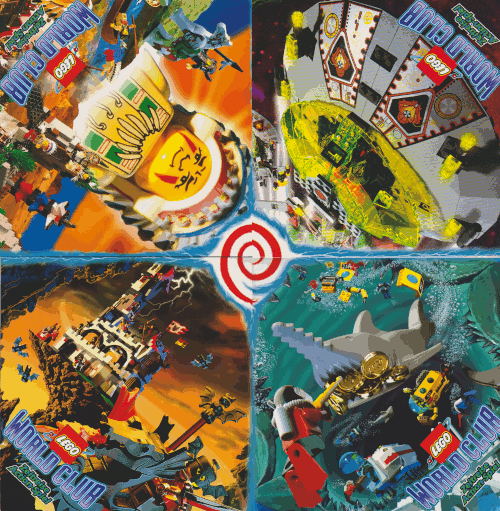 A swirl of lego themes, with a Time Cruisers disc in the center.
