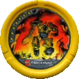 Image. Mutant Slizer Disc, power level 7. The art on this disc depicts Blaster Slizer running through a wrecked cityscape.