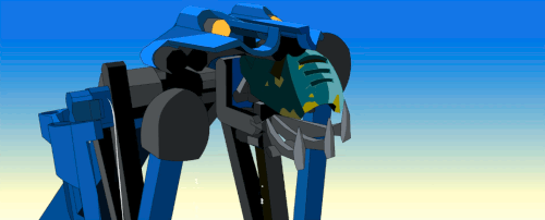 Image. Screen capture of a Tarakava in the Mata Nui online game. It is constructed like the Sand Tarakava, with a Ruru.